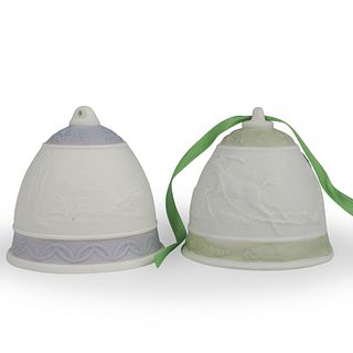 (2 Pc) Lladro Biscuit Porcelain Bell Ornaments