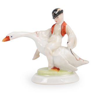 Herend Porcelain Boy on Goose Figurine