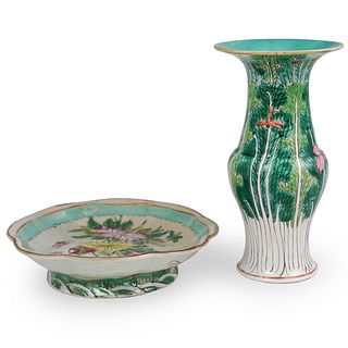 (2 Pc) Chinese Porcelain Vase & Plate