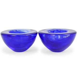 Pair Of Kosta Boda Atoll Glass Cobalt Bowls