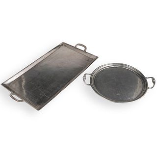 (2 Pc) Silver Toned Serving Trays