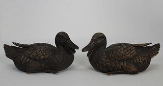 (2) Chinese Shiwan Ceramic Duck Figures, Signed