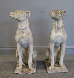 2 Cast Stone Dog Sculptures.