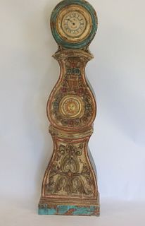 Vintage Carved and Paint Decorated Tallcase Clock