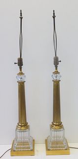 Pair Of Gilt Metal And Molded Glass Baccarat