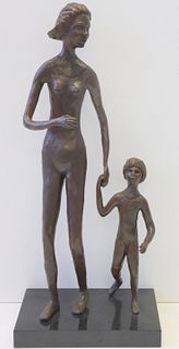 UNSIGNED Bronze Sculpture Of Mother And Child .