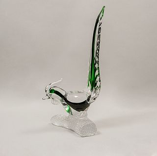 Faisán. Italia, siglo XX. Elaborado en cristal de Murano. Acabado sommerso color verde.