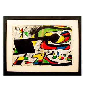 Joan Miró. Sin título. Firmada en plancha. Litografía sin número de tiraje. Enmarcada. 31 x 46 cm