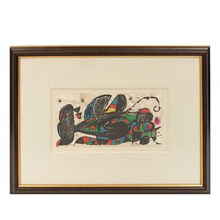 Joan Miró. De la Serie Miró Escultor No. 5, 1974-1975. Firmada en plancha. Litografía sin número de tiraje. Con certificado. 20 x 40 cm