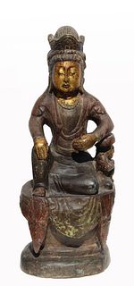 Antique Bronze/Stone Polychrome Buddha Figure