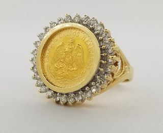 1945 Dos Pesos Gold Coin & Diamond Ring
