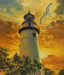 Dennis Lyall (B. 1946) "Lake Erie Lighthouse"