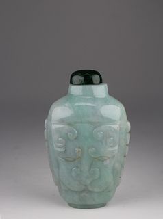 Carved Chinese Jadeite Snuff Bottle
