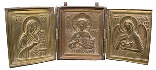 Exhibited 18th C. Brass Russian Icon Triptych