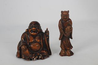(2) Antique Chinese Wood Figural Carvings