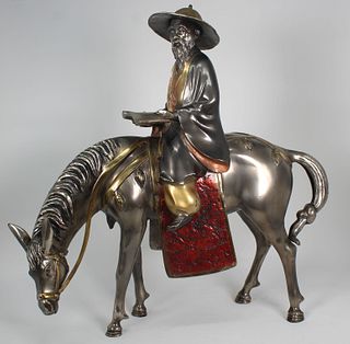 Chinese Mixed Metal Sculpture of Horseman