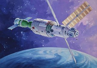 Vladimir Beilin (20th C.) "Mir Space Station"