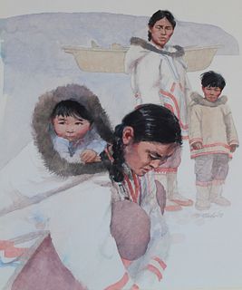 Tom McNeely (B. 1935) "Inuit Women and Children"