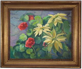 American School, Signed Painting of Flowers