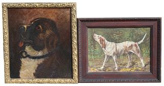 (2) Framed American School Paintings of Dogs
