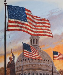 Mel Crawford (B. 1925) Flag Raised over Capitol