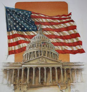 Ron Sloan (B. 1950) U.S. Flag Behind Capitol