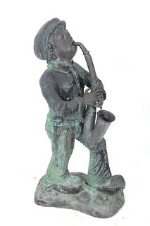 Cast Iron "Boy Playing Saxophone" Garden Sculpture