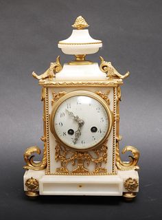 Neoclassical Marble & Gilt Brass Mantel Clock