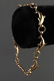Modern 14K Yellow Gold Dolphin-Form Link Bracelet