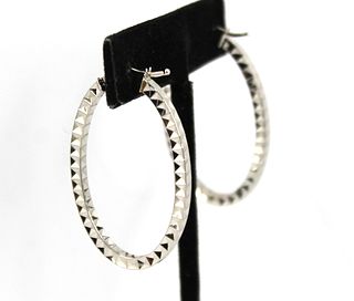 Contemporary 14K White Gold Oval Hoop Earrings