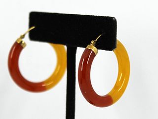 14K Yellow Gold Bi-color Jade Hoop Earrings