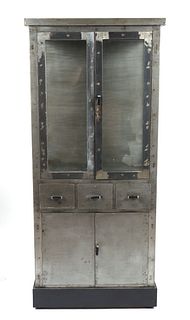Industrial Brushed Steel Glass Front Cabinet