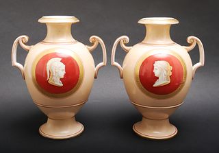 Neoclassical Porcelain Mantel Urns, Pair