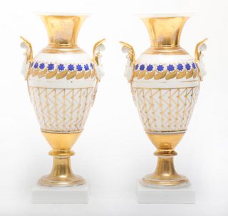 Continental Porcelain Urns with Zig-Zag Pattern Pr