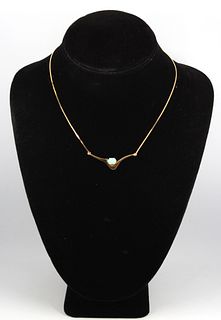 Italian 14K Yellow Gold Fire Opal Pendant Necklace