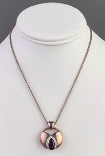 Movado 18K WG & Silver Amethyst & Diamond Necklace