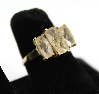 Vintage 10K Gold & Actinolite Quartz Cocktail Ring
