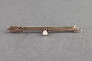 Vintage 14K Rose Gold & Pearl Arrow-Form Bar Pin