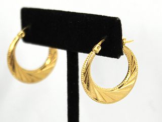 Modern 14K  Yellow Gold Textured Hoop Earrings