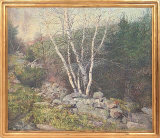 Vivian Milner Akers Landscape with Birches Oil