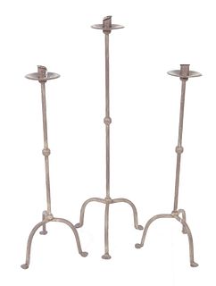 Gothic Style Tall Iron Tripod Candlesticks, 3