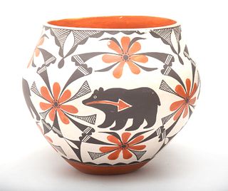 M. Antonio Acoma Pueblo Pottery Bear Motif Olla