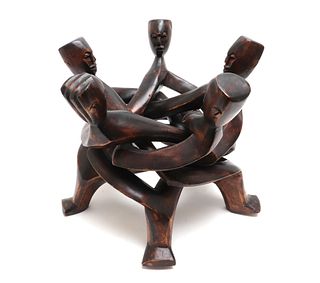 African Carved Wood Interlocking Figural Sculpture