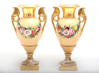 Continental Porcelain Floral Swag Urns, Pair