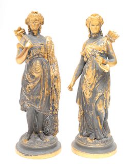 Neoclassical Cast & Gilt Metal Goddess Figures, 2