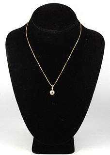 Milor 14K Gold Necklace, Pearl & Diamond Pendant