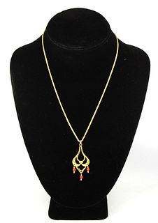 Modern 14K Yellow Gold Faux-Coral Pendant Necklace