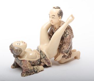 Modern Japanese Carved Resin Erotic Figures
