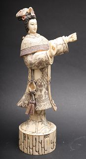 Japanese Carved Bone Woman Figural Sculpture