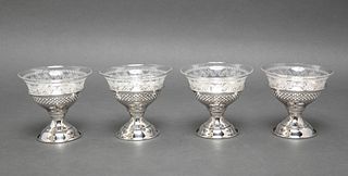 Glass Sherbet Cups W Sterling Silver Stands, 4
